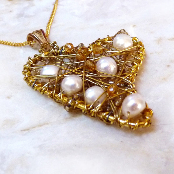 Wholesale Handmade Wire-Wrapped Nest Faux Pearls Necklace by