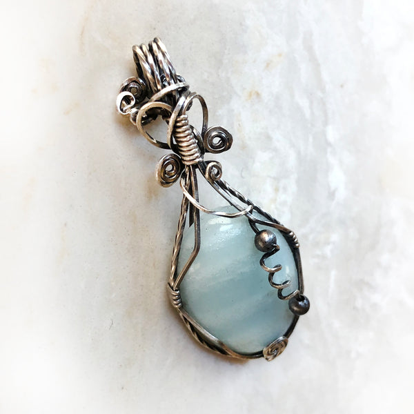 Amazonite Sterling Silver Handmade Wire Wrapped Pendant Natural Gems Rhonda Chase Design